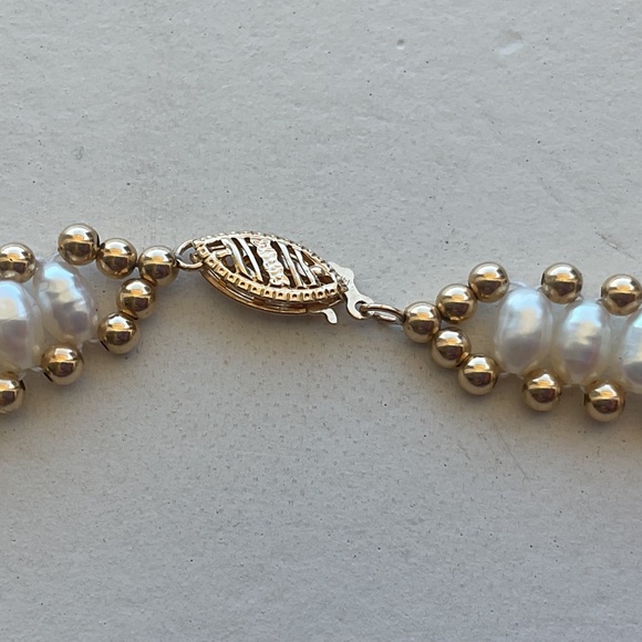 Vintage Freshwater Seed Pearl Gold Bead Necklace Earring Set Vintage 16” RTI 14K - Picture 5 of 16